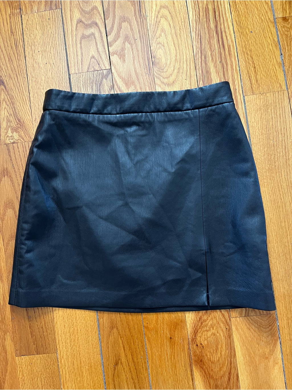 Wilfred Brown Faux Leather Mini Skirt With Front Slit Detail